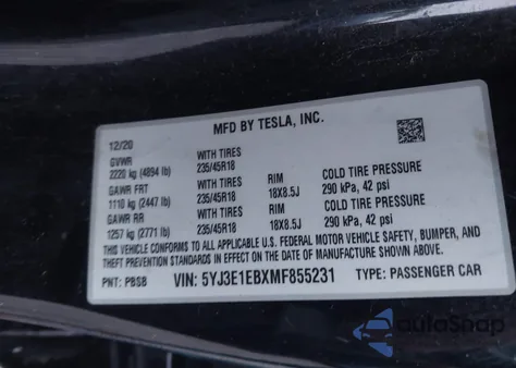 2021 Tesla Model 3 Long Range Dual Motor All-Wheel Drive из США, поврежденный, VIN 5YJ3E1EBXMF855231